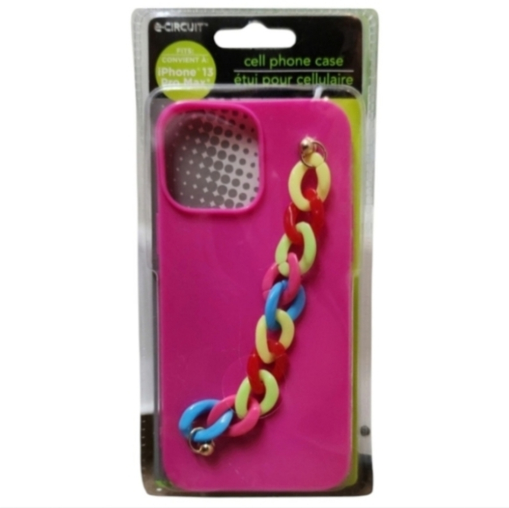 Pink Cell Phone Case with Multicolor Rainbow Chain for iPhone‎ 13 Pro Max
